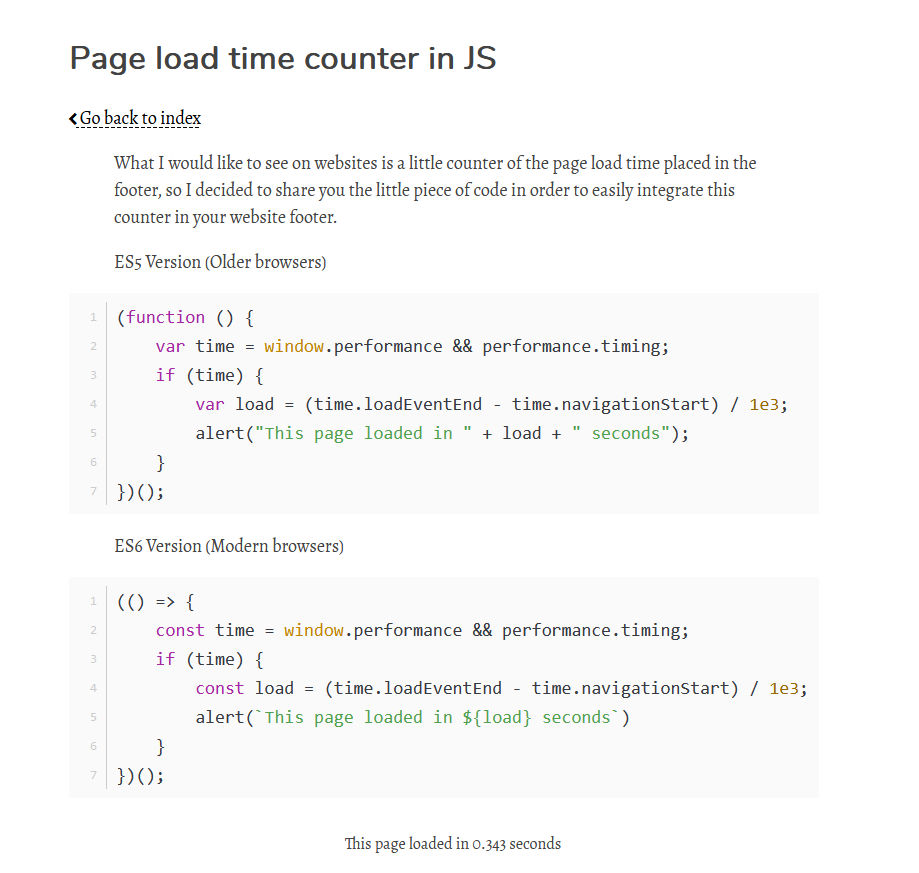 Page load time counter in JS | Alexandre’s Blog